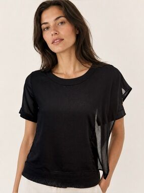Faconnable Sheer Black Flutter Sleeve Top France Size 34